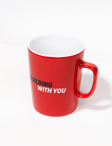 Red mug "Building With You"